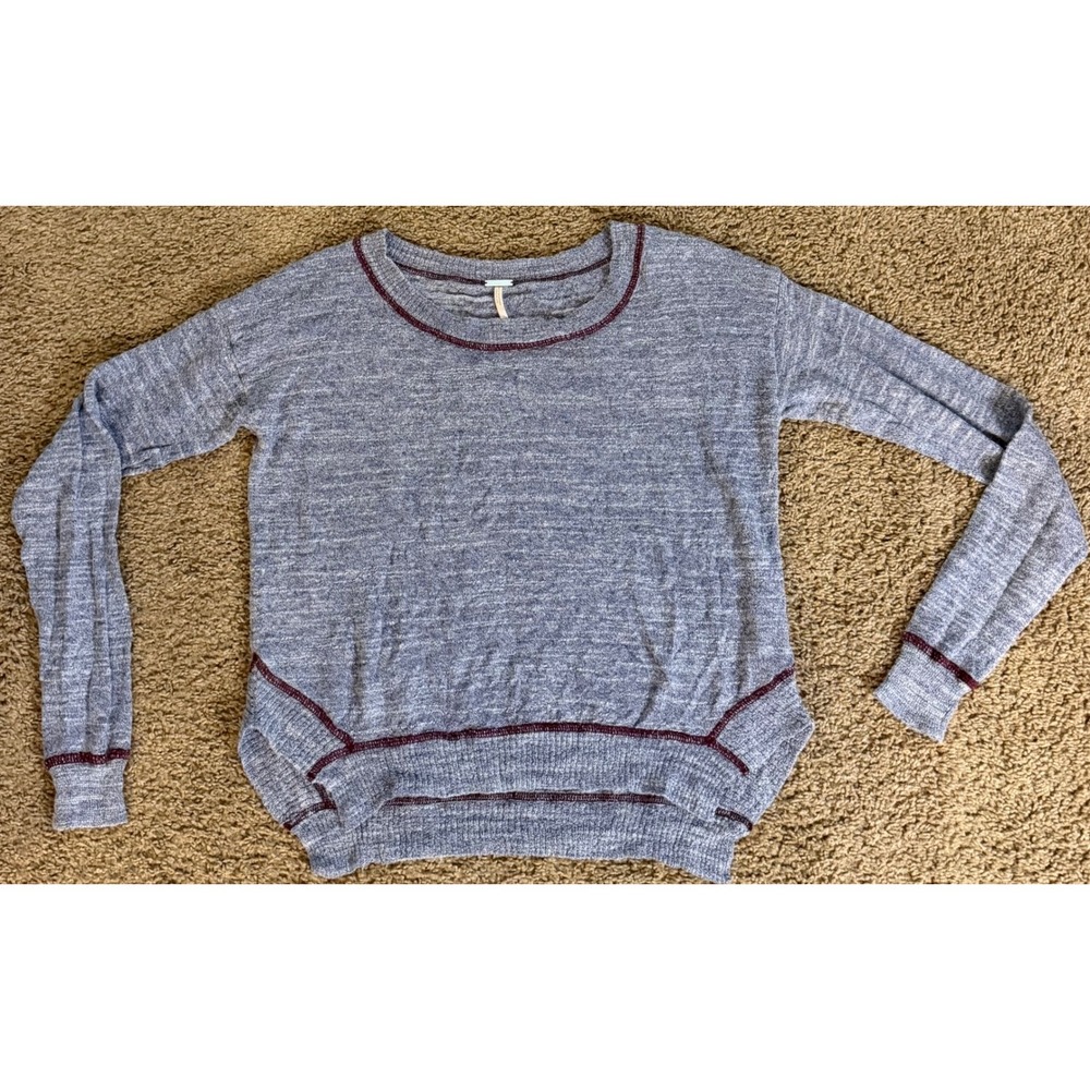 Free People Beach Blue Heathered Alpaca Linen Blend Exposed Seam Sweater Small